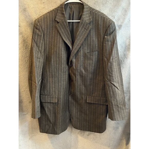 Mantoni Italy Super 140's Wool Brown Striped Dual Vent Blazer Sport Jacket 50L - Picture 1 of 11